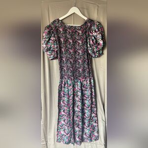 Vintage Act I Drop Waist Floral Midi Dress 10 Petite